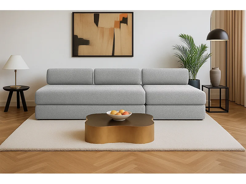 Canapé droit modulable et convertible 4 places - Tissu tweed - Gris