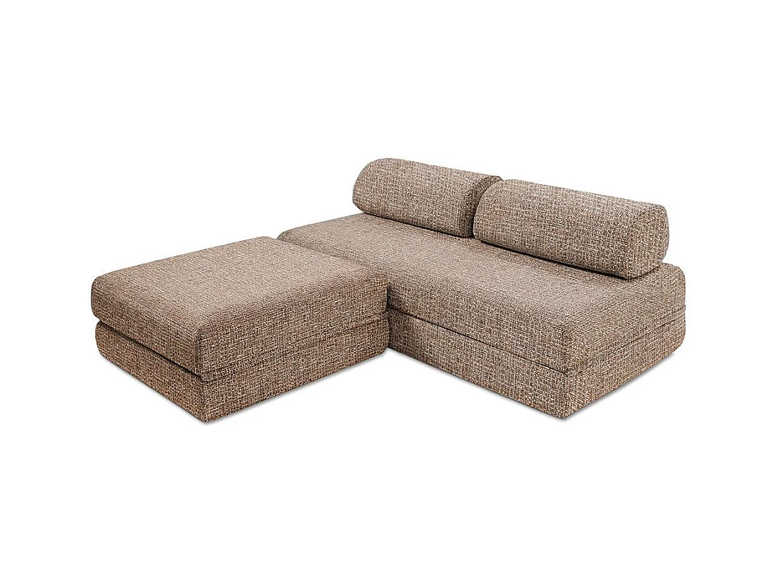 Canapé d'angle modulable et convertible 4 places - Tissu tweed - Marron