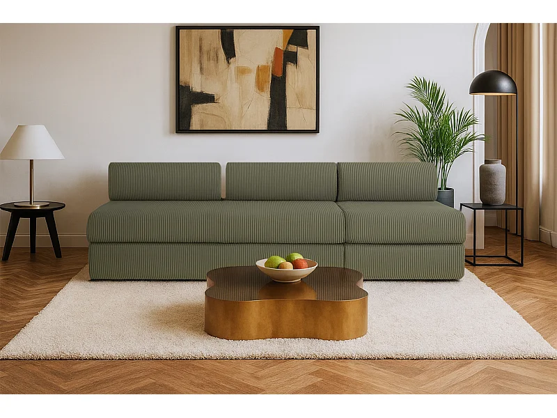 Canapé droit modulable et convertible 4 places - Velours côtelé - Vert