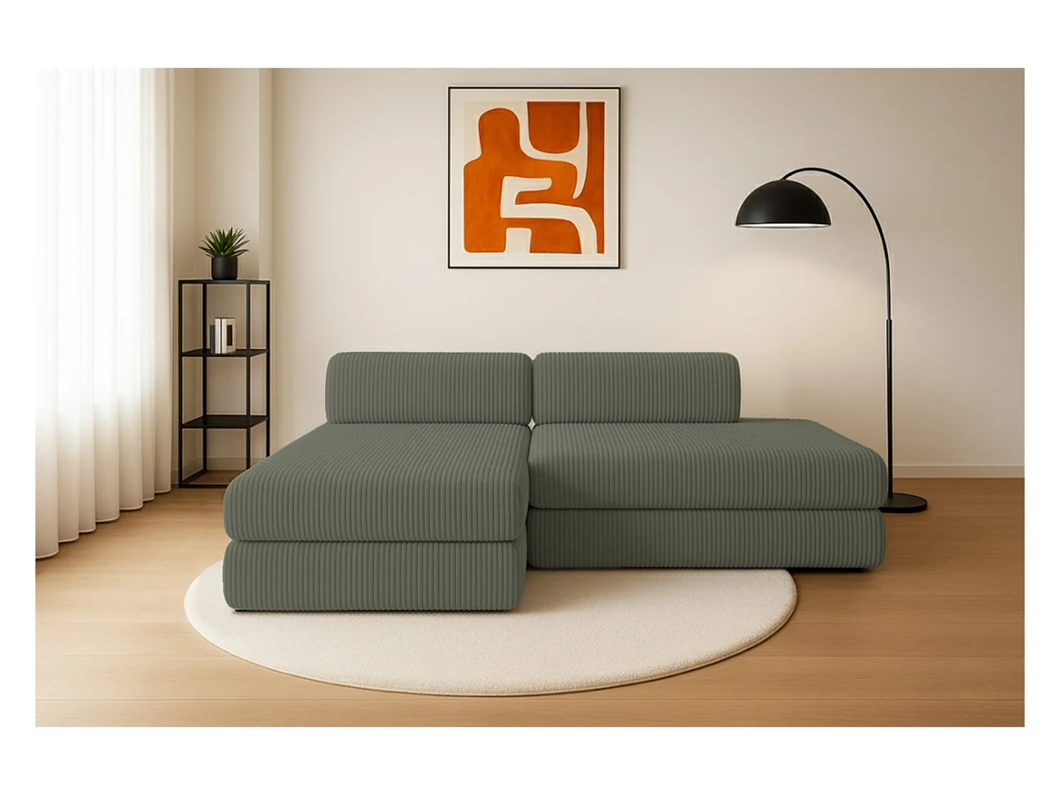 Canapé d'angle modulable et convertible 5 places - Velours côtelé XL - Vert