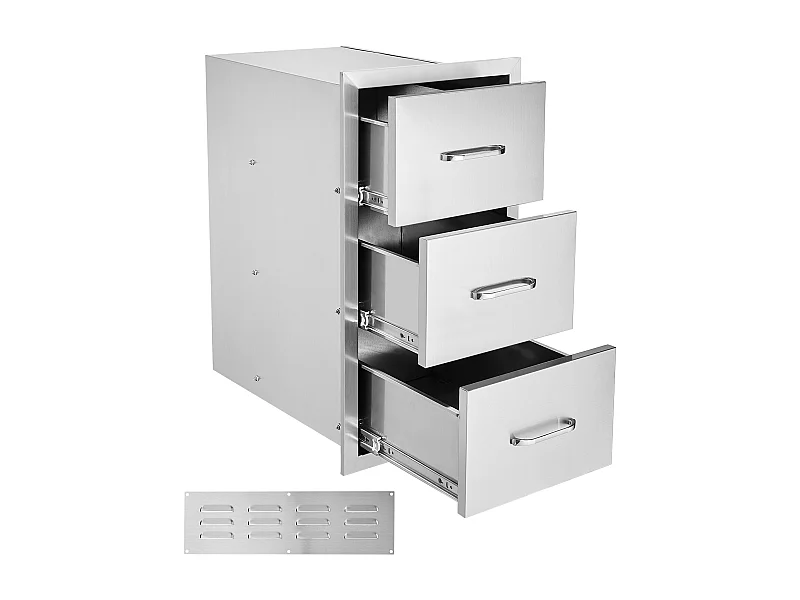 Tiroir à Triple Accès SucceBuy, à 3 Espaces de Tiroirs de Rangement en Acier Inoxydable, 40x73x53cm, pour Cuisiner à l'Extérieur Faire, Barbecue Ranger