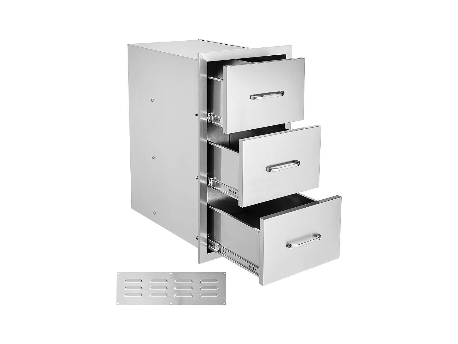 Tiroir à Triple Accès SucceBuy, à 3 Espaces de Tiroirs de Rangement en Acier Inoxydable, 40x73x53cm, pour Cuisiner à l'Extérieur Faire, Barbecue Ranger