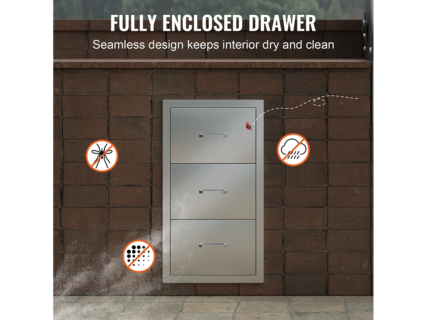 Tiroir à Triple Accès SucceBuy, à 3 Espaces de Tiroirs de Rangement en Acier Inoxydable, 40x73x53cm, pour Cuisiner à l'Extérieur Faire, Barbecue Ranger