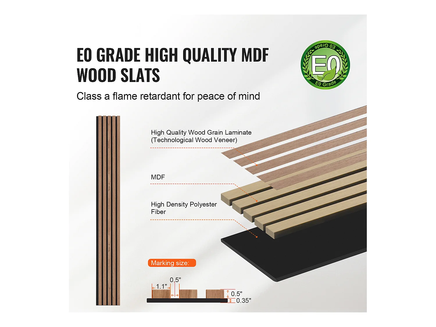 Panneaux Acoustiques à Lattes SucceBuy de Bois, 20 x 240 cm, pour Décoration Murale,  avec Indice NRC Élevé de 0,85 et une Certification Acoustique SGS, Noyer