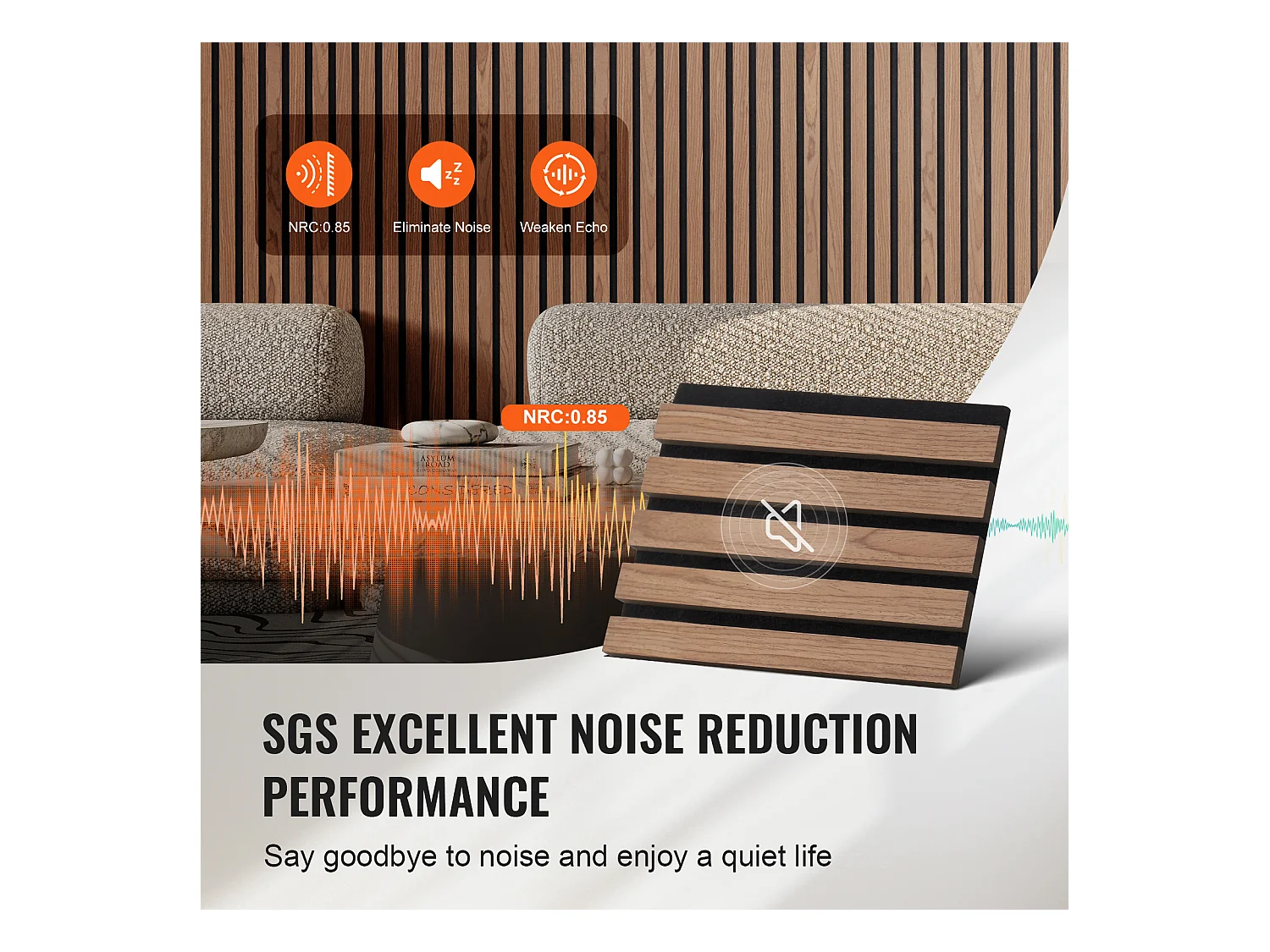 Panneaux Acoustiques à Lattes SucceBuy de Bois, 20 x 240 cm, pour Décoration Murale,  avec Indice NRC Élevé de 0,85 et une Certification Acoustique SGS, Noyer