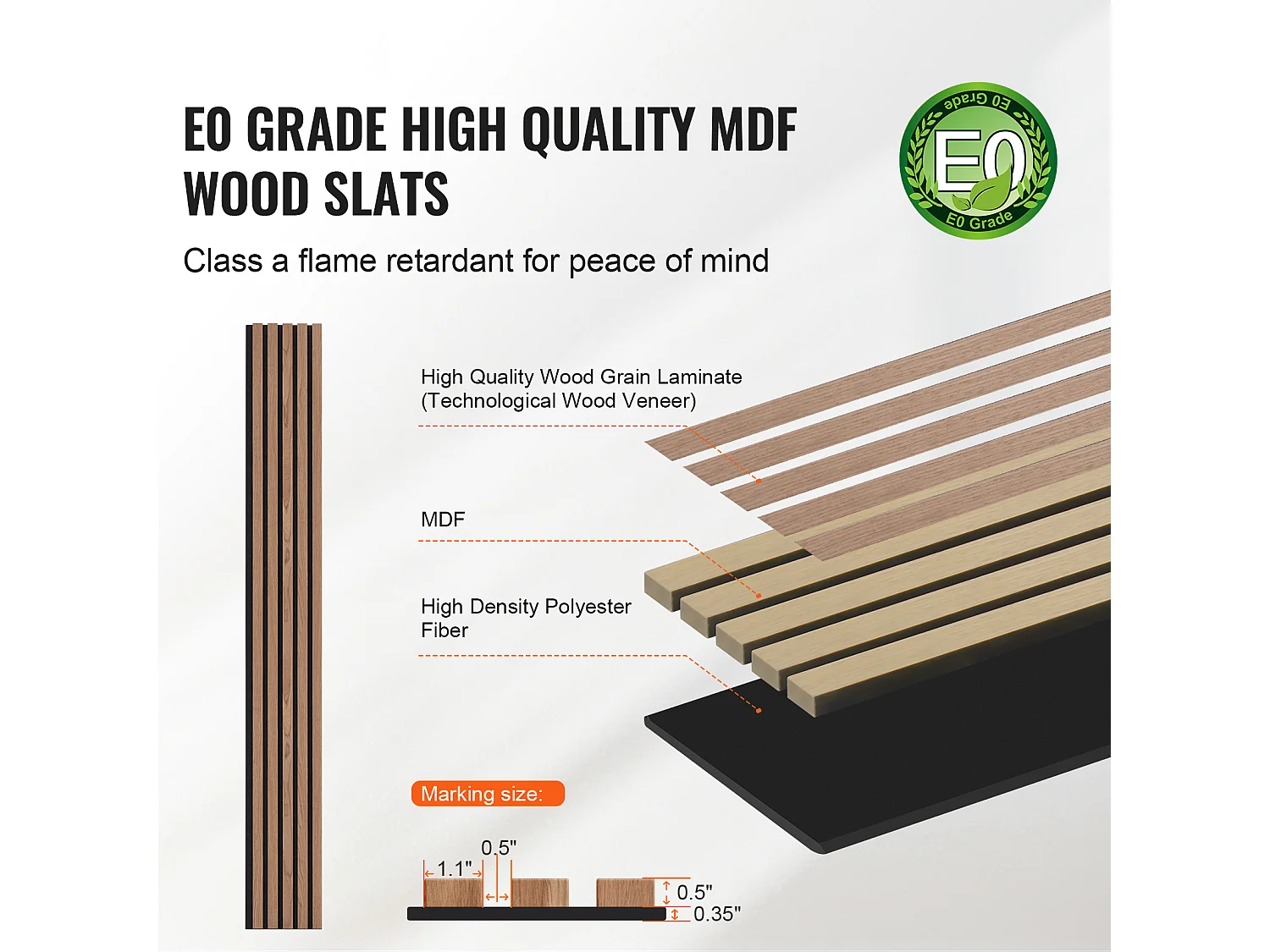 Panneaux Acoustiques à Lattes SucceBuy de Bois, 20 x 240 cm, pour Décoration Murale,  avec Indice NRC Élevé de 0,85 et une Certification Acoustique SGS, Noyer