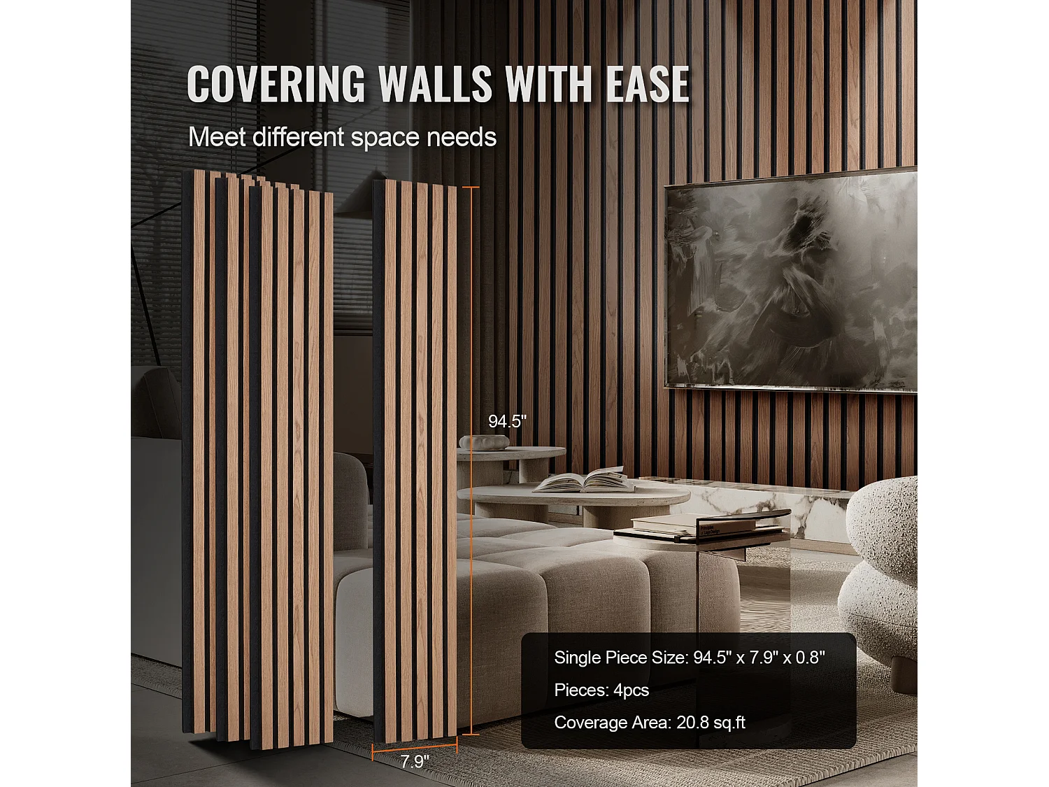 Panneaux Acoustiques à Lattes SucceBuy de Bois, 20 x 240 cm, pour Décoration Murale,  avec Indice NRC Élevé de 0,85 et une Certification Acoustique SGS, Noyer