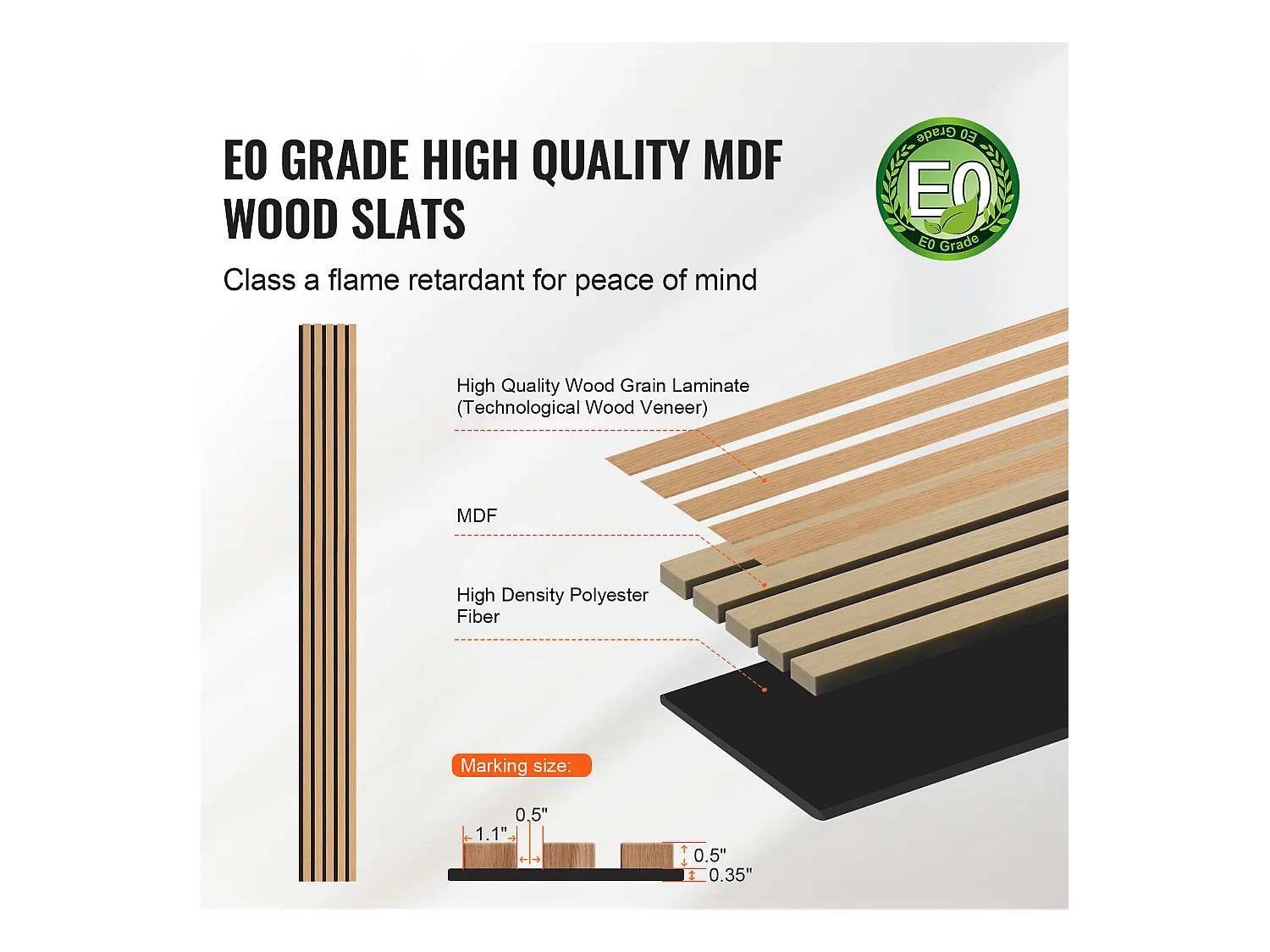 Panneaux Acoustiques à Lattes SucceBuy de Bois, 20 x 240 cm, Décoration Murale,  avec Indice NRC Élevé de 0,85 et une Certification Acoustique SGS, en Chêne Noir