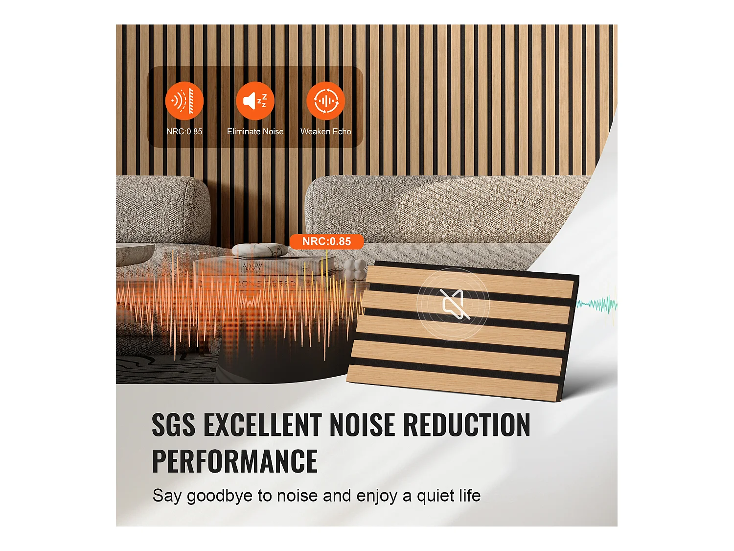 Panneaux Acoustiques à Lattes SucceBuy de Bois, 20 x 240 cm, Décoration Murale,  avec Indice NRC Élevé de 0,85 et une Certification Acoustique SGS, en Chêne Noir