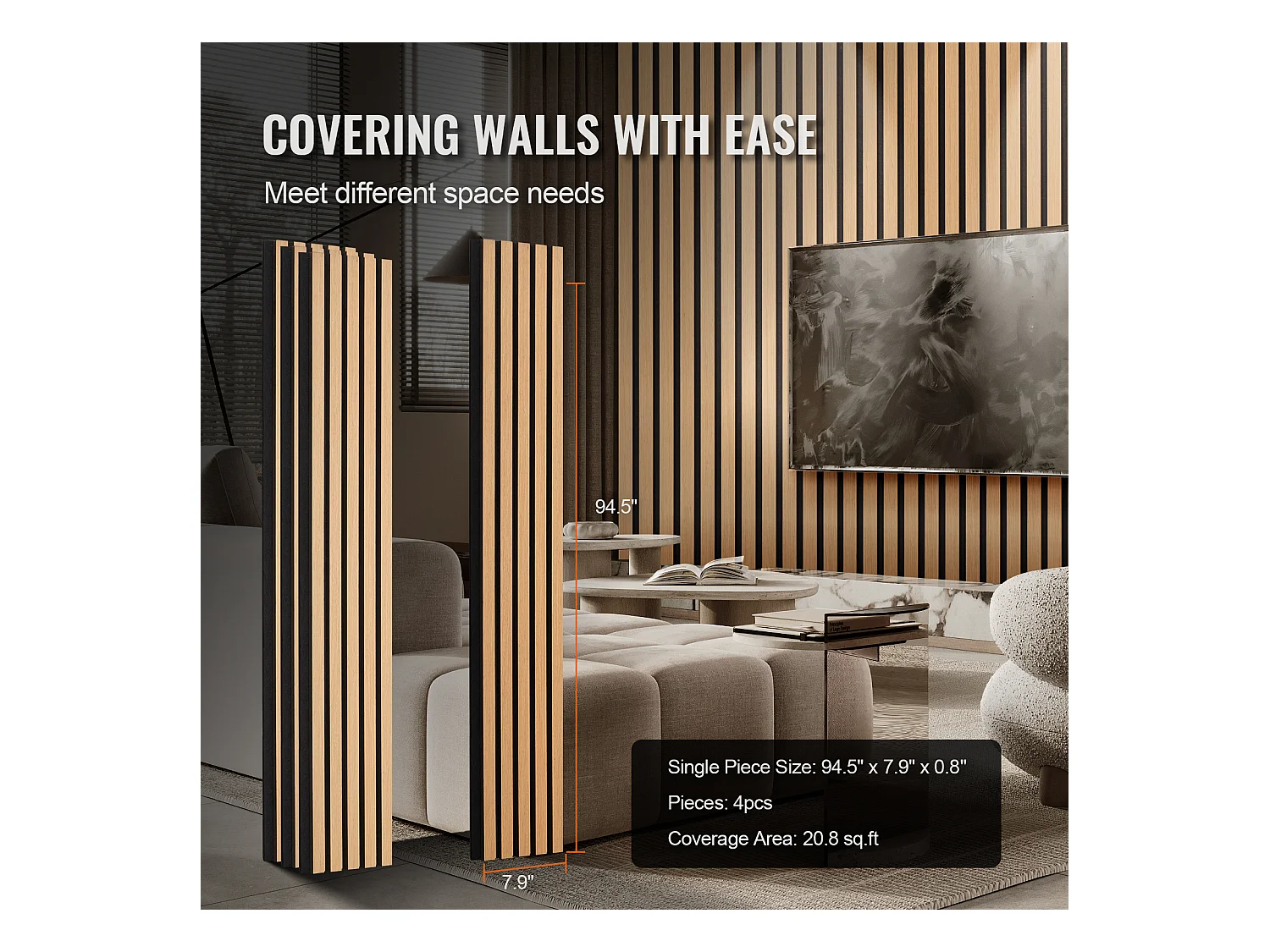 Panneaux Acoustiques à Lattes SucceBuy de Bois, 20 x 240 cm, Décoration Murale,  avec Indice NRC Élevé de 0,85 et une Certification Acoustique SGS, en Chêne Noir