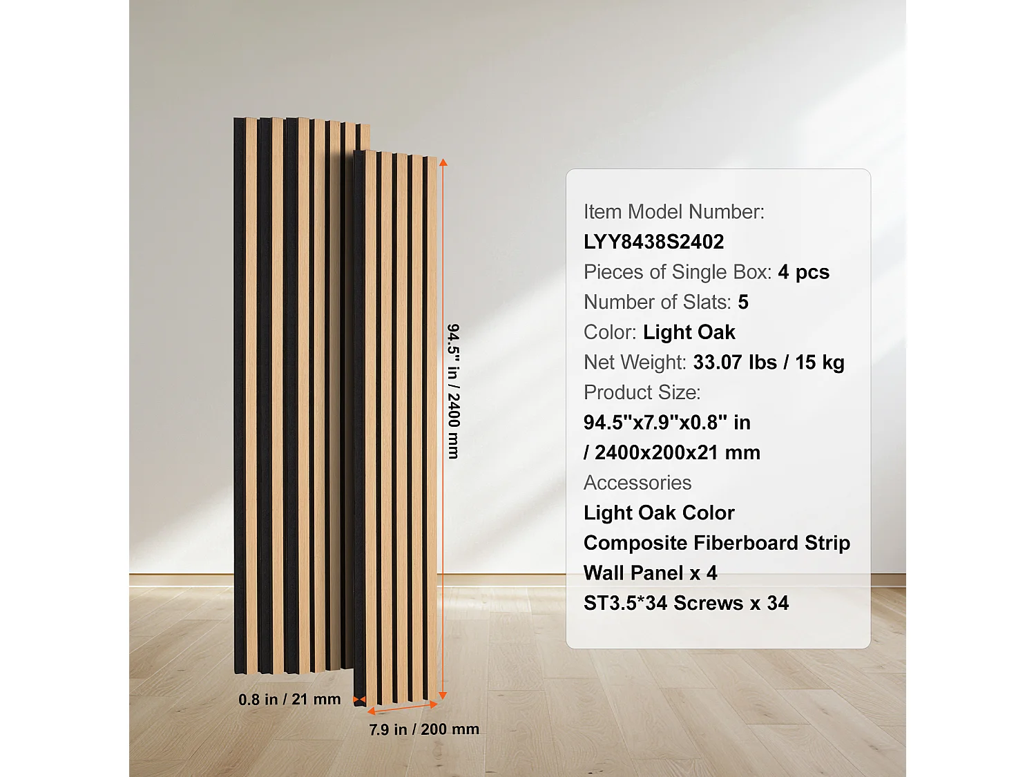 Panneaux Acoustiques à Lattes SucceBuy de Bois, 20 x 240 cm, Décoration Murale,  avec Indice NRC Élevé de 0,85 et une Certification Acoustique SGS, en Chêne Noir