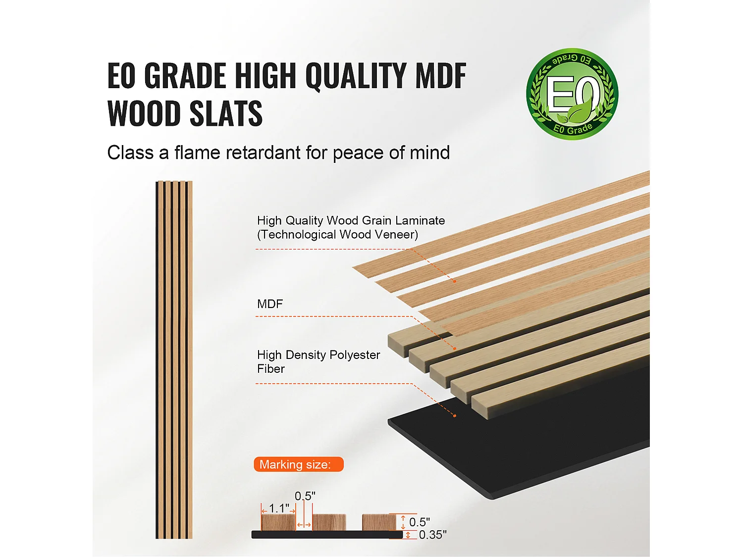 Panneaux Acoustiques à Lattes SucceBuy de Bois, 20 x 240 cm, Décoration Murale,  avec Indice NRC Élevé de 0,85 et une Certification Acoustique SGS, en Chêne Noir