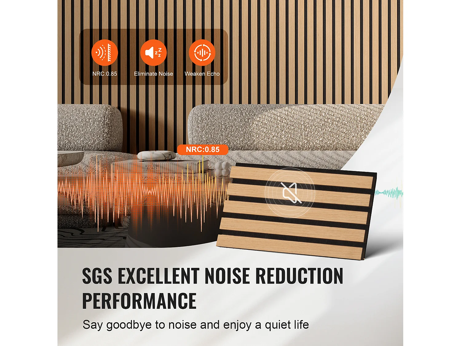 Panneaux Acoustiques à Lattes SucceBuy de Bois, 20 x 240 cm, Décoration Murale,  avec Indice NRC Élevé de 0,85 et une Certification Acoustique SGS, en Chêne Noir