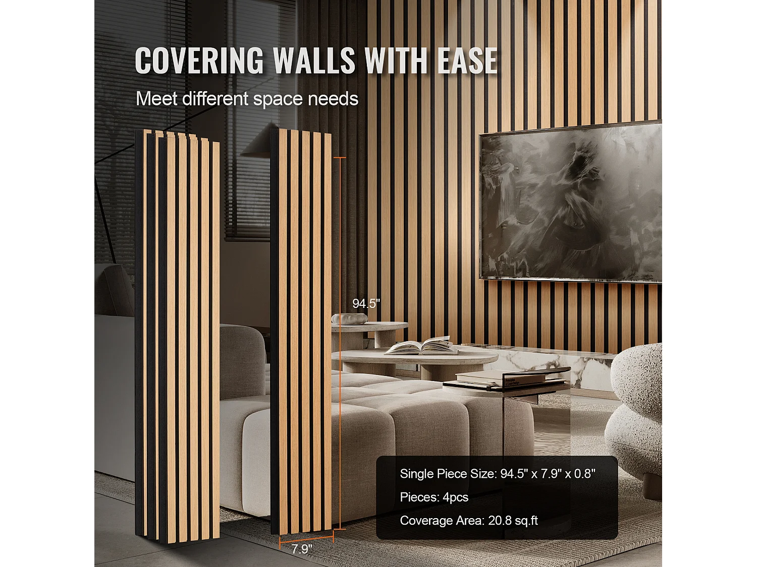 Panneaux Acoustiques à Lattes SucceBuy de Bois, 20 x 240 cm, Décoration Murale,  avec Indice NRC Élevé de 0,85 et une Certification Acoustique SGS, en Chêne Noir