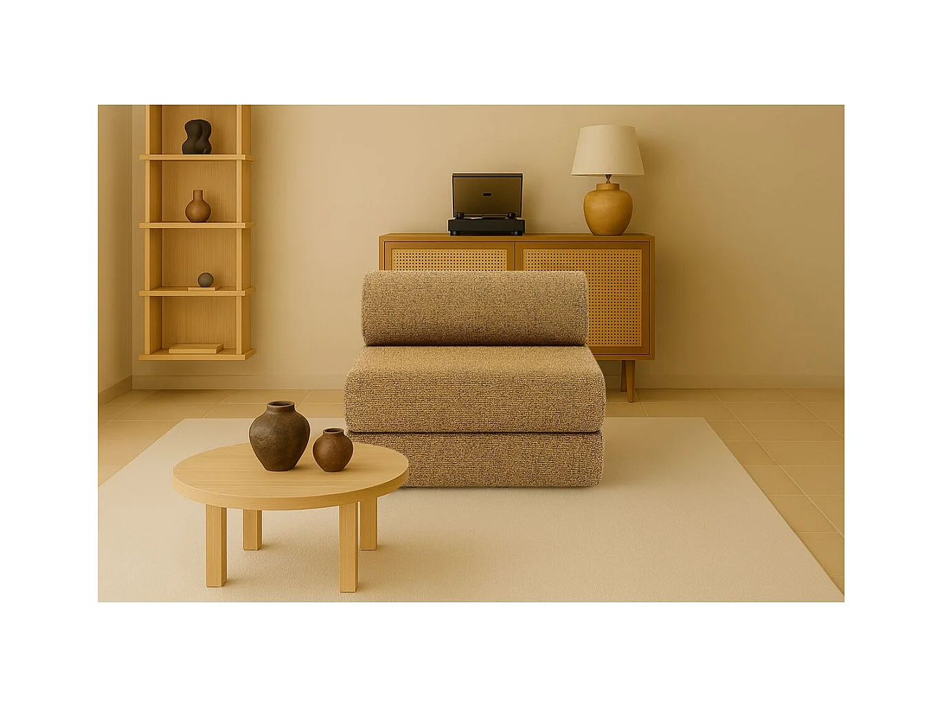 Fauteuil modulable et convertible - Tissu tweed - Jaune