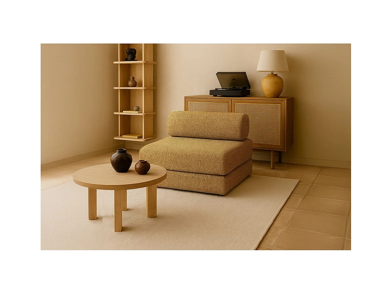 Fauteuil modulable et convertible - Tissu tweed - Jaune