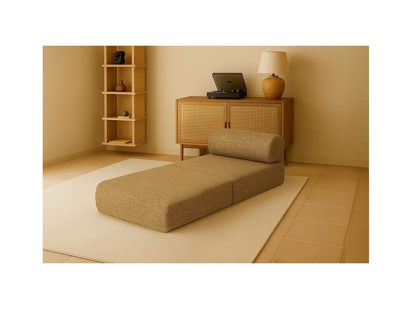 Fauteuil modulable et convertible - Tissu tweed - Jaune