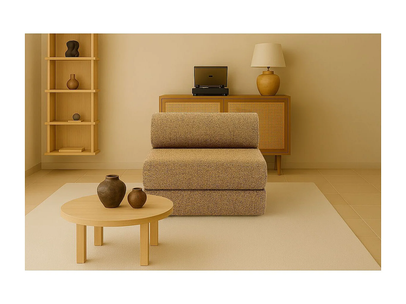 Fauteuil modulable et convertible - Tissu tweed - Jaune