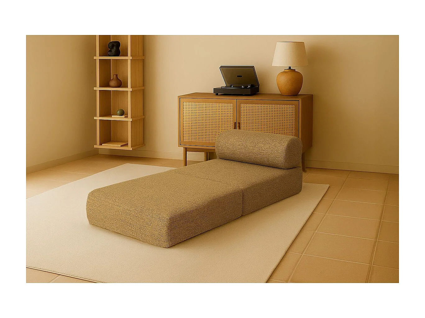 Fauteuil modulable et convertible - Tissu tweed - Jaune