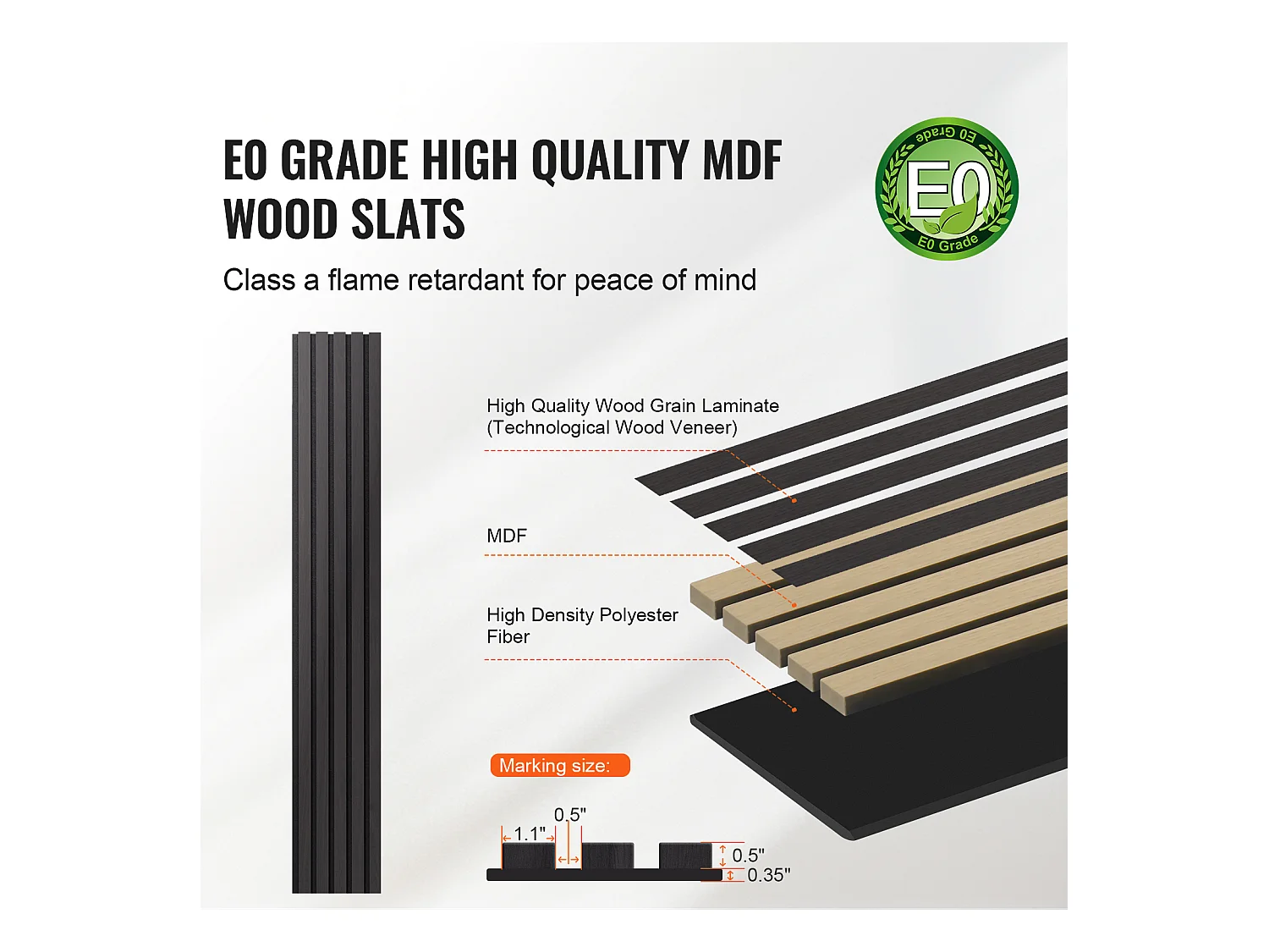 Panneaux Muraux Acoustiques SucceBuy, 20 x 240 cm, pour Décoration Murale, avec Indice NRC Élevé de 0,85 et une Certification Acoustique SGS, en Chêne Noir