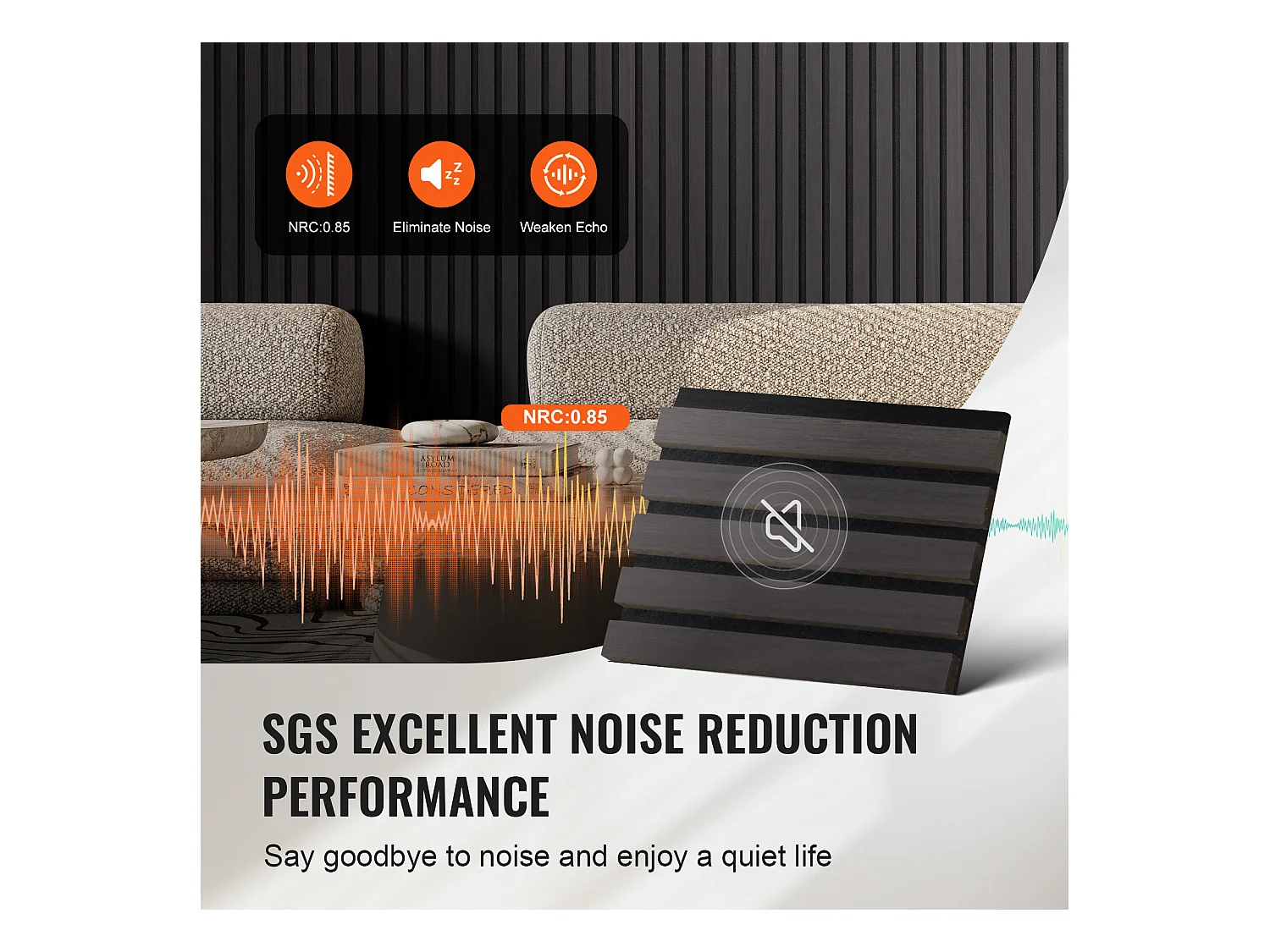 Panneaux Muraux Acoustiques SucceBuy, 20 x 240 cm, pour Décoration Murale, avec Indice NRC Élevé de 0,85 et une Certification Acoustique SGS, en Chêne Noir