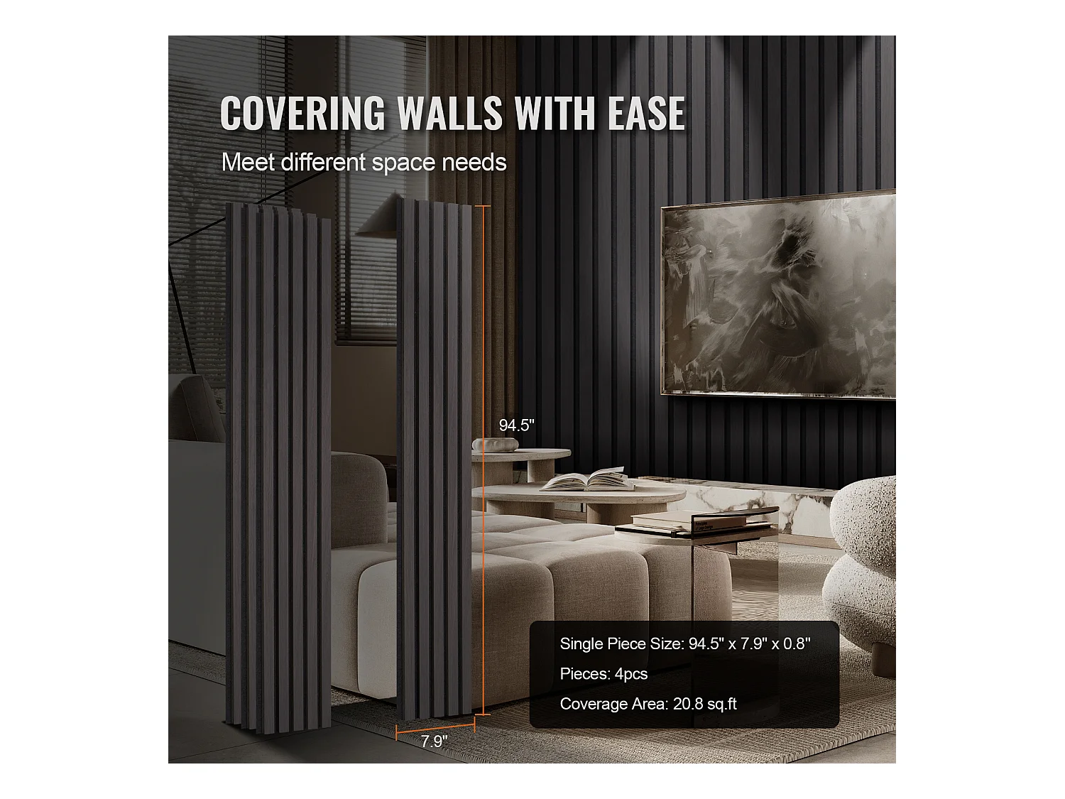 Panneaux Muraux Acoustiques SucceBuy, 20 x 240 cm, pour Décoration Murale, avec Indice NRC Élevé de 0,85 et une Certification Acoustique SGS, en Chêne Noir