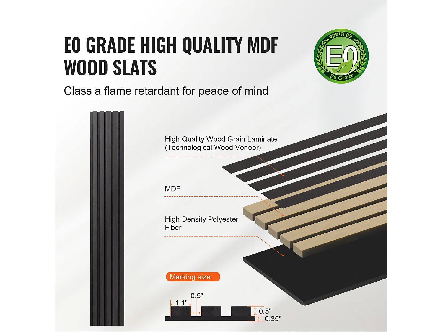 Panneaux Muraux Acoustiques SucceBuy, 20 x 240 cm, pour Décoration Murale, avec Indice NRC Élevé de 0,85 et une Certification Acoustique SGS, en Chêne Noir