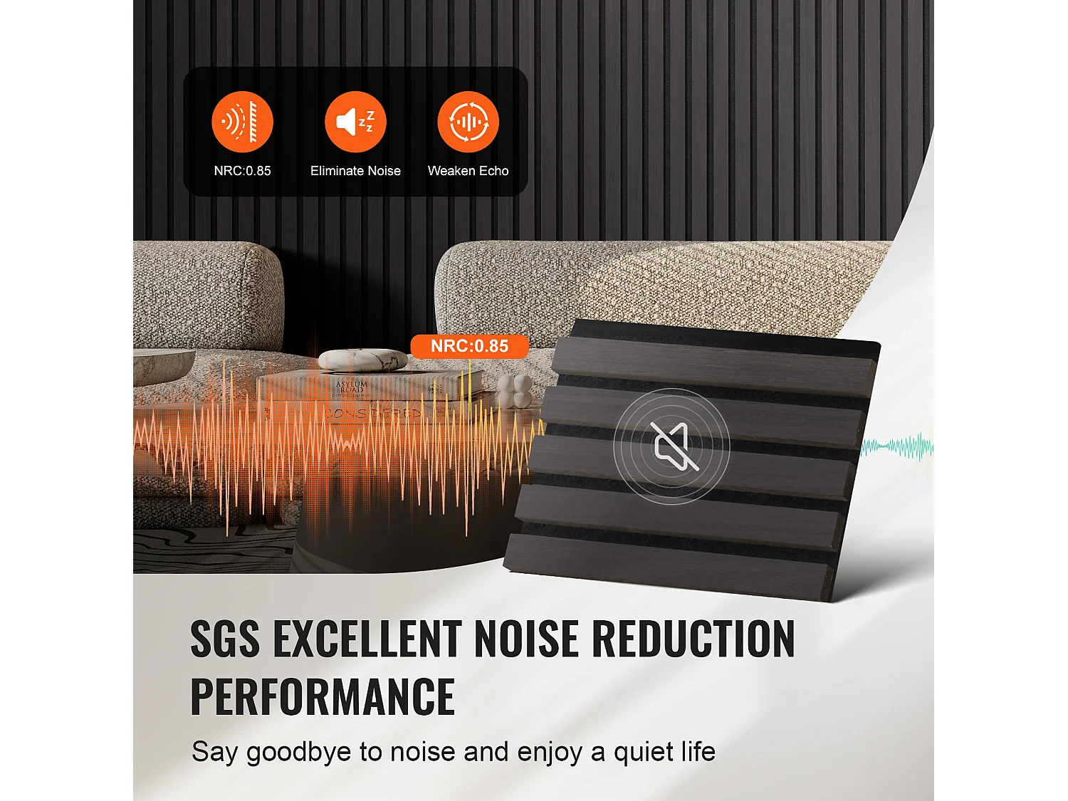 Panneaux Muraux Acoustiques SucceBuy, 20 x 240 cm, pour Décoration Murale, avec Indice NRC Élevé de 0,85 et une Certification Acoustique SGS, en Chêne Noir