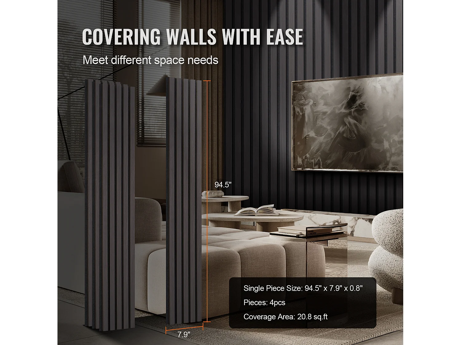 Panneaux Muraux Acoustiques SucceBuy, 20 x 240 cm, pour Décoration Murale, avec Indice NRC Élevé de 0,85 et une Certification Acoustique SGS, en Chêne Noir