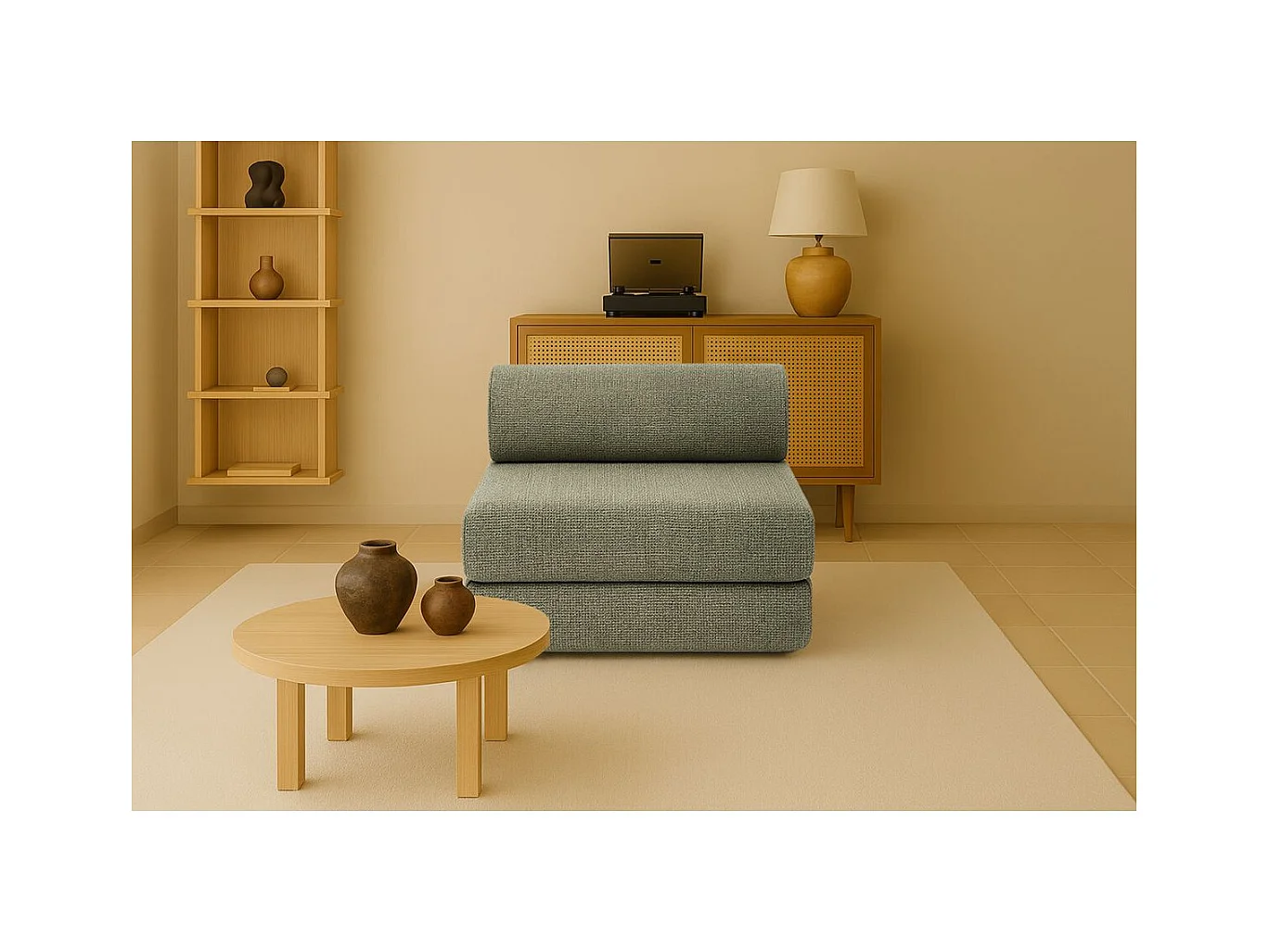 Fauteuil modulable et convertible - Tissu tweed - Vert