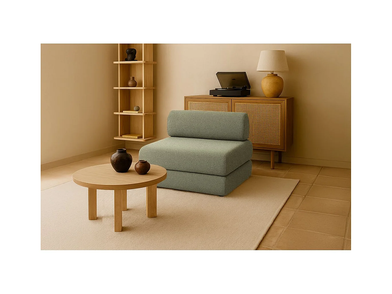 Fauteuil modulable et convertible - Tissu tweed - Vert