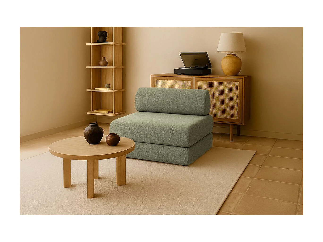 Fauteuil modulable et convertible - Tissu tweed - Vert