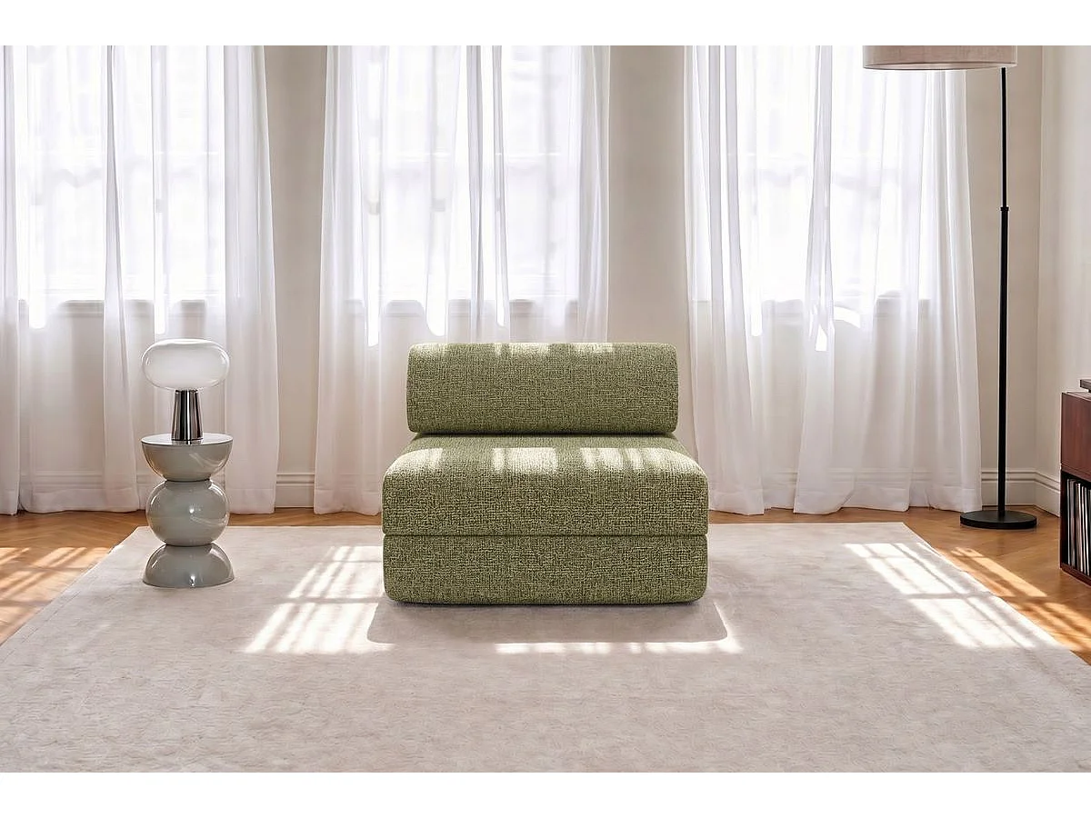 Fauteuil modulable et convertible - Tissu tweed - Vert