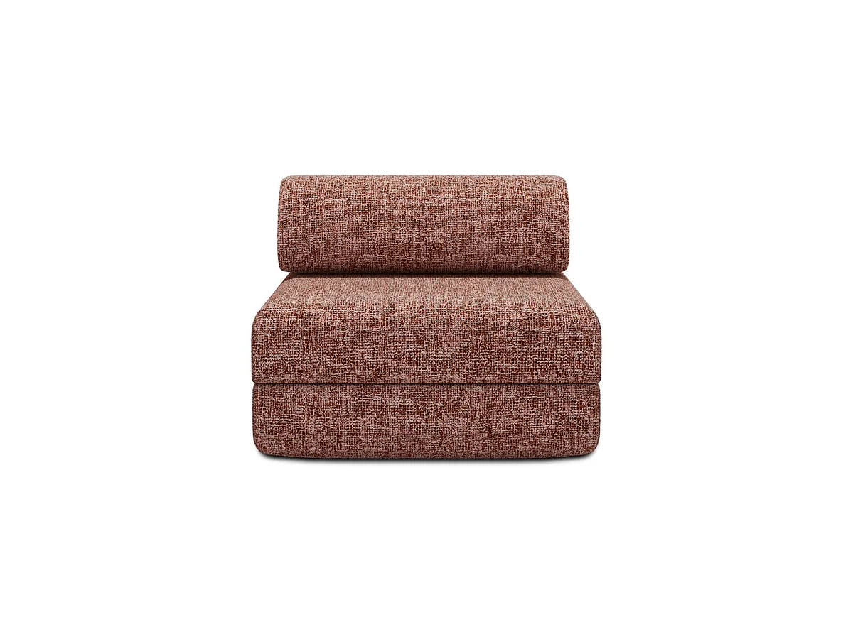 Rode tweed fauteuil die omgebouwd kan worden tot fauteuil