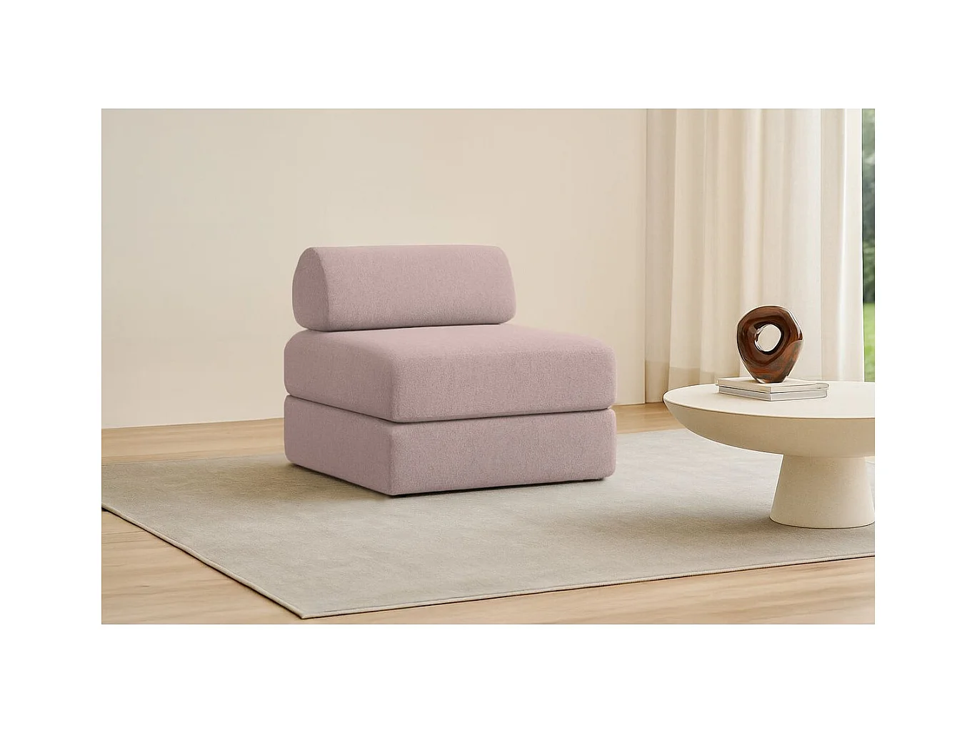 Fauteuil modulable et convertible - Tissu lisse - Rose