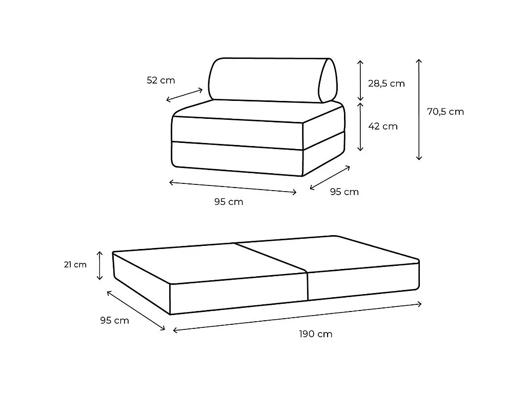Fauteuil modulable et convertible - Tissu lisse - Rose