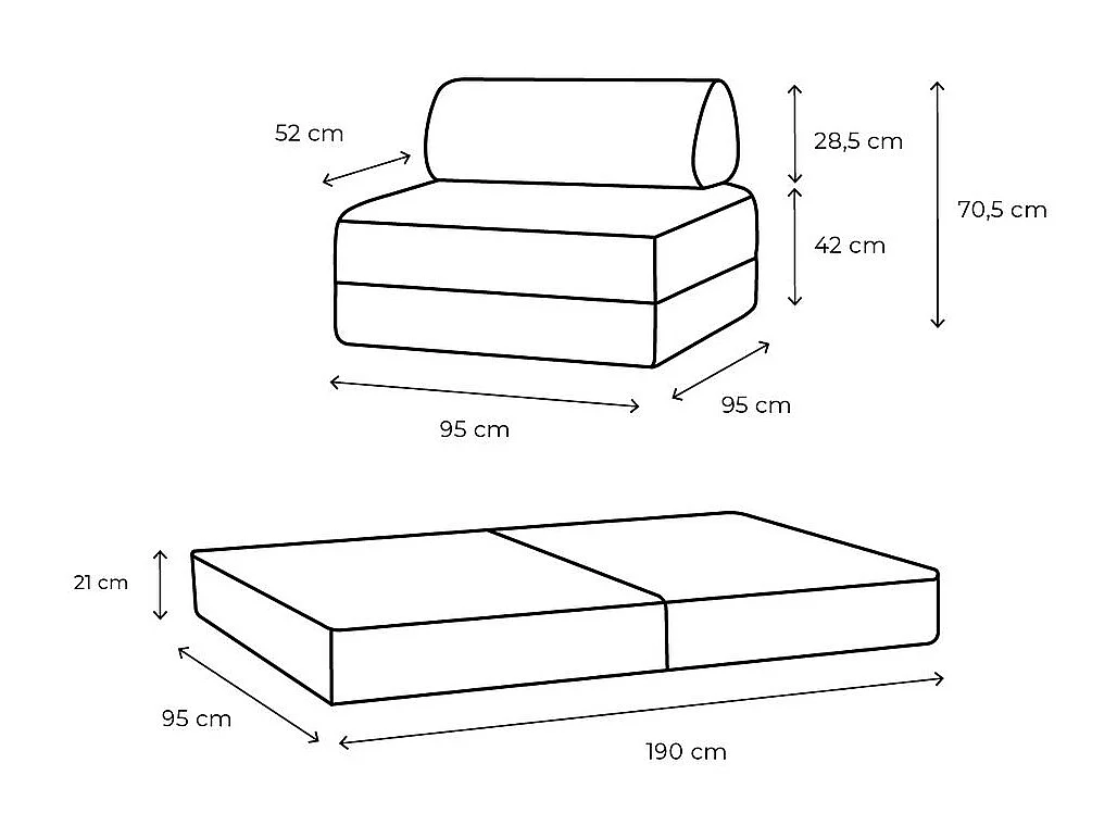 Fauteuil modulable et convertible - Tissu lisse - Rose