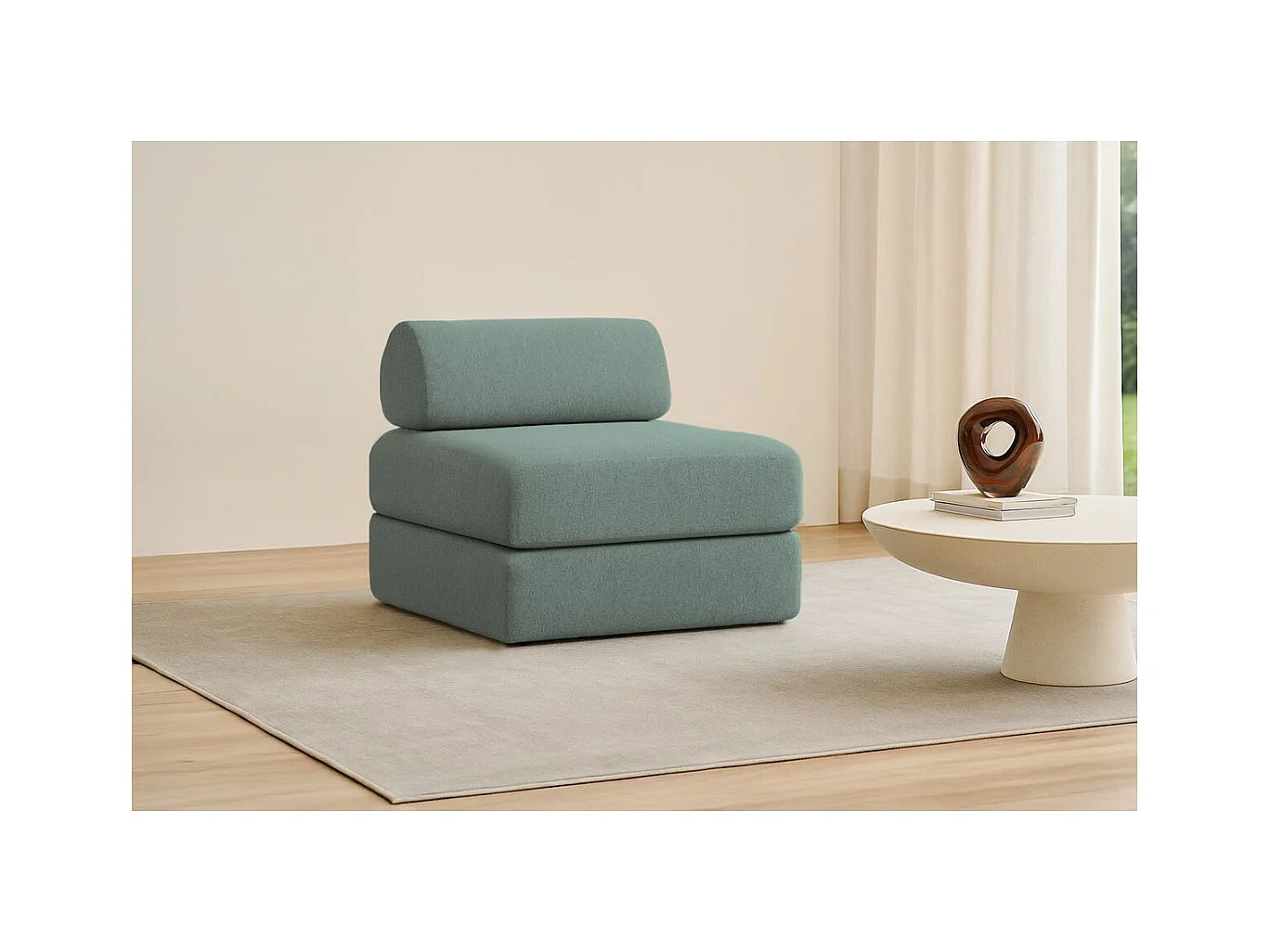 Fauteuil modulable et convertible - Tissu lisse - Bleu vert