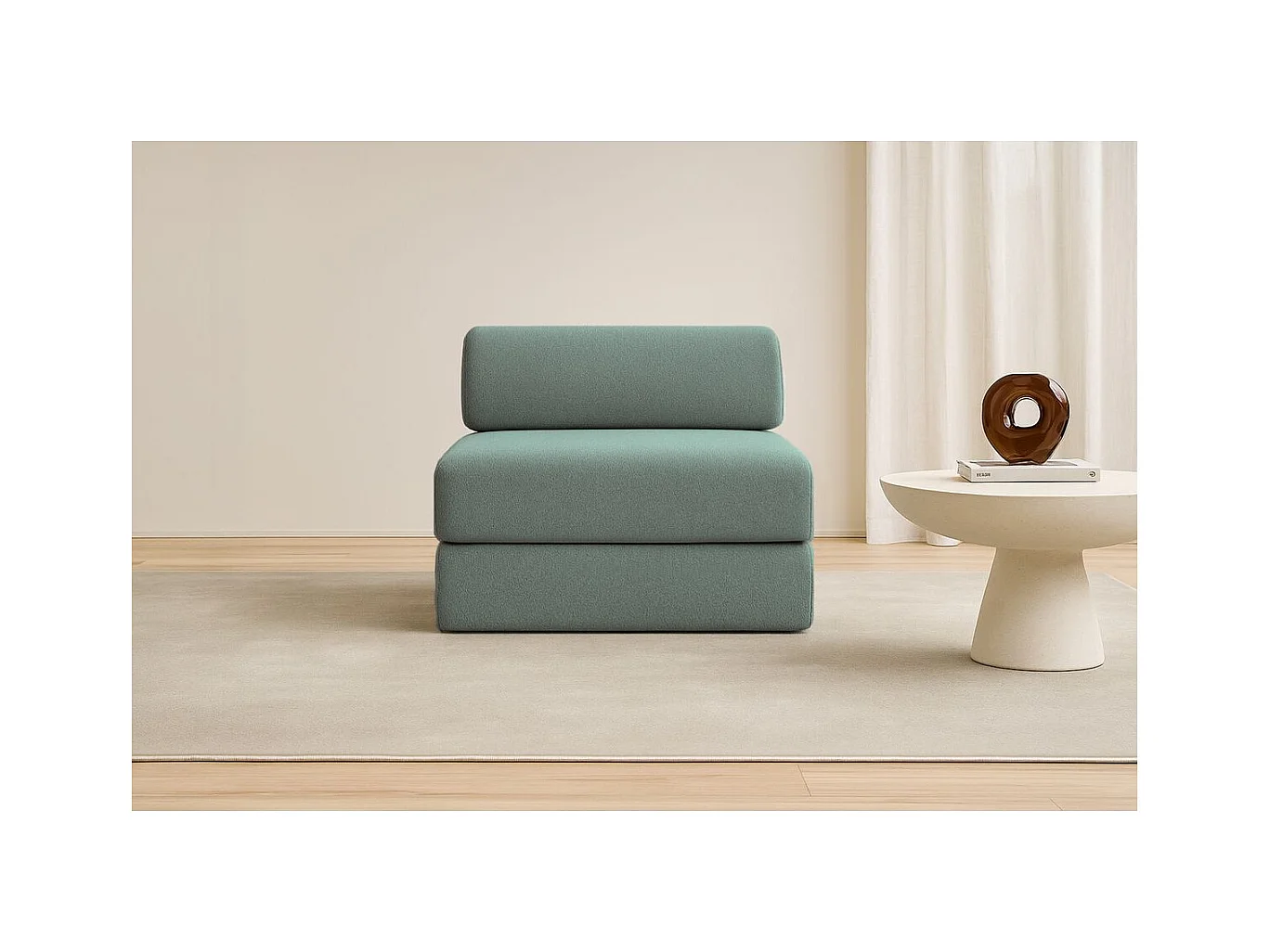 Fauteuil modulable et convertible - Tissu lisse - Bleu vert