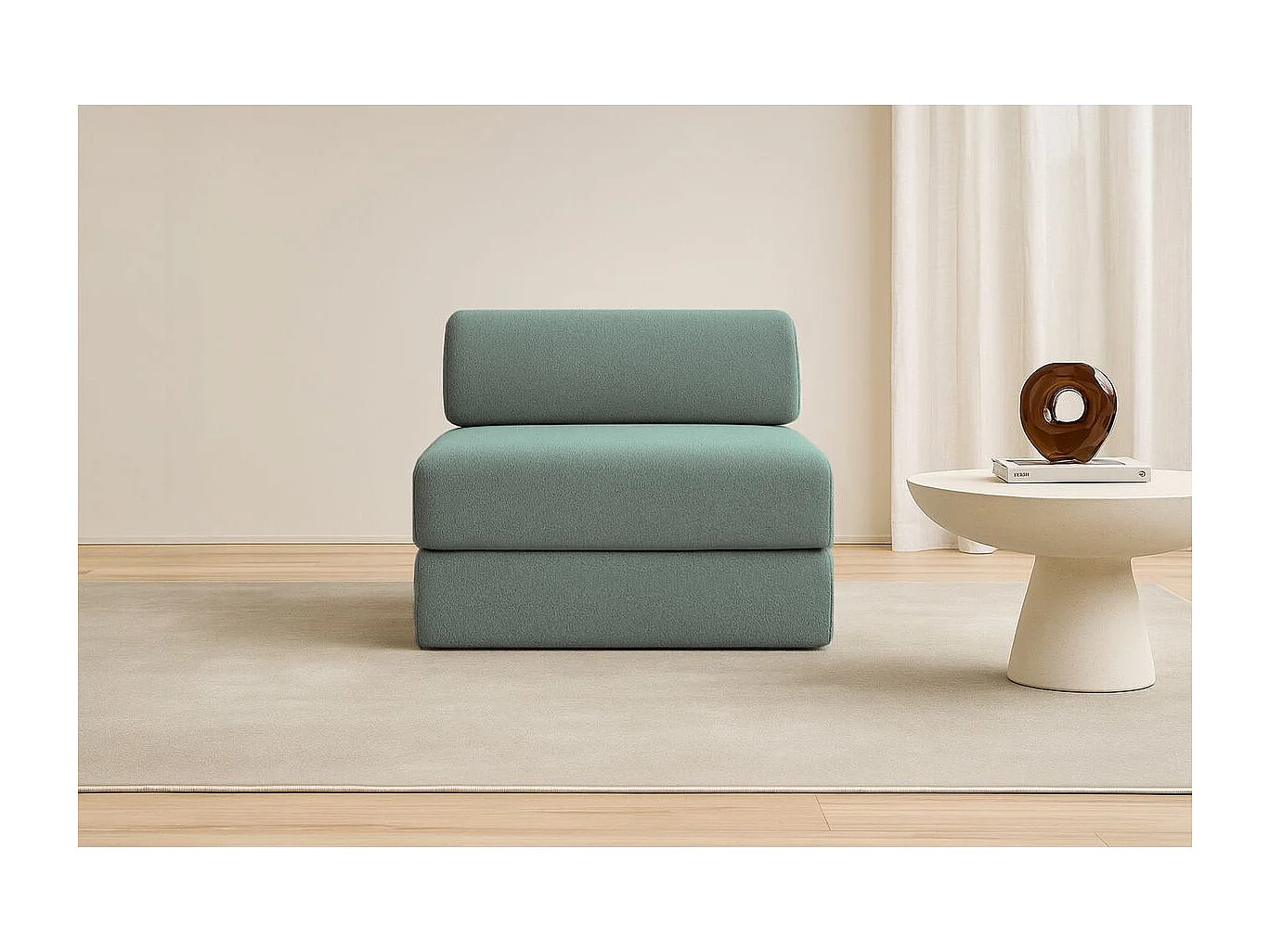Fauteuil modulable et convertible - Tissu lisse - Bleu vert