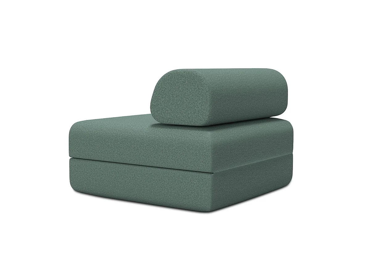 Omvormbare fauteuil in gladde groene stof