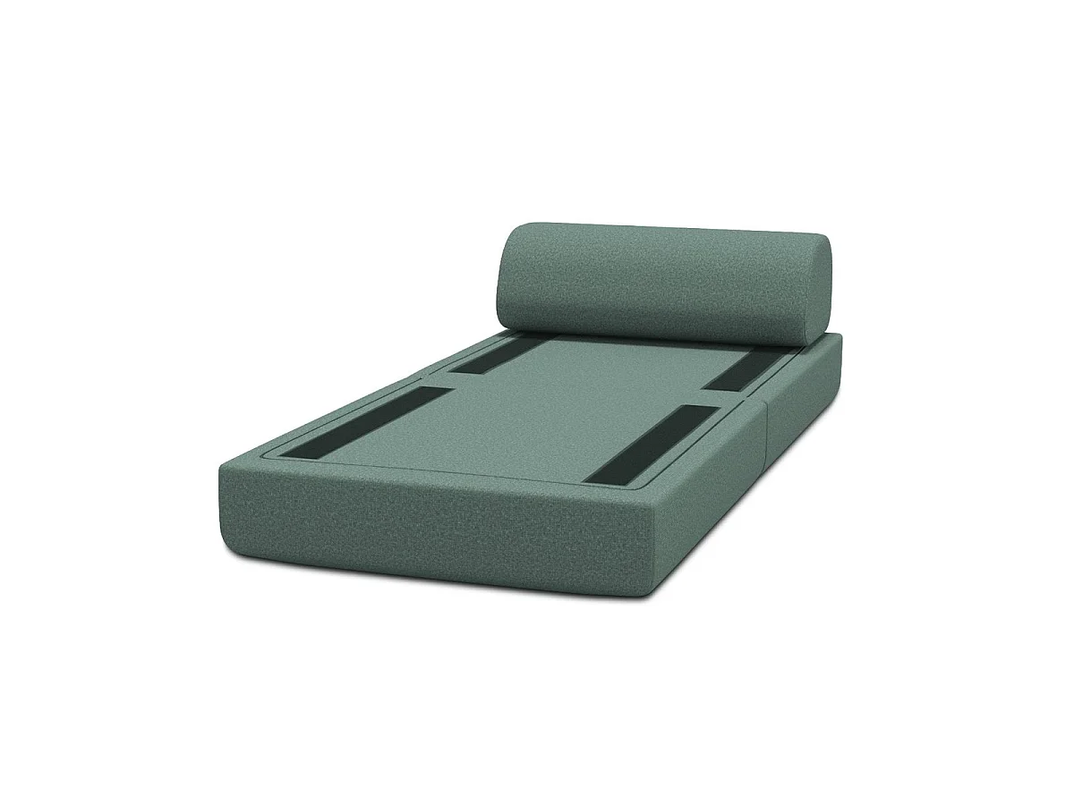 Omvormbare fauteuil in gladde groene stof