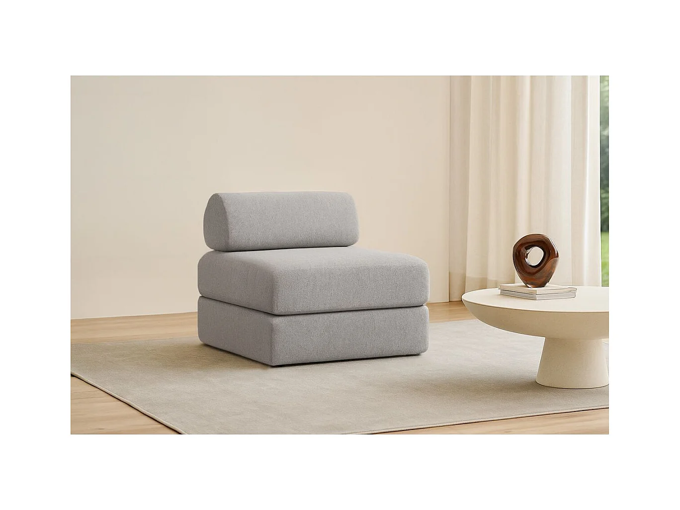 Fauteuil modulable et convertible - Tissu lisse - Gris clair