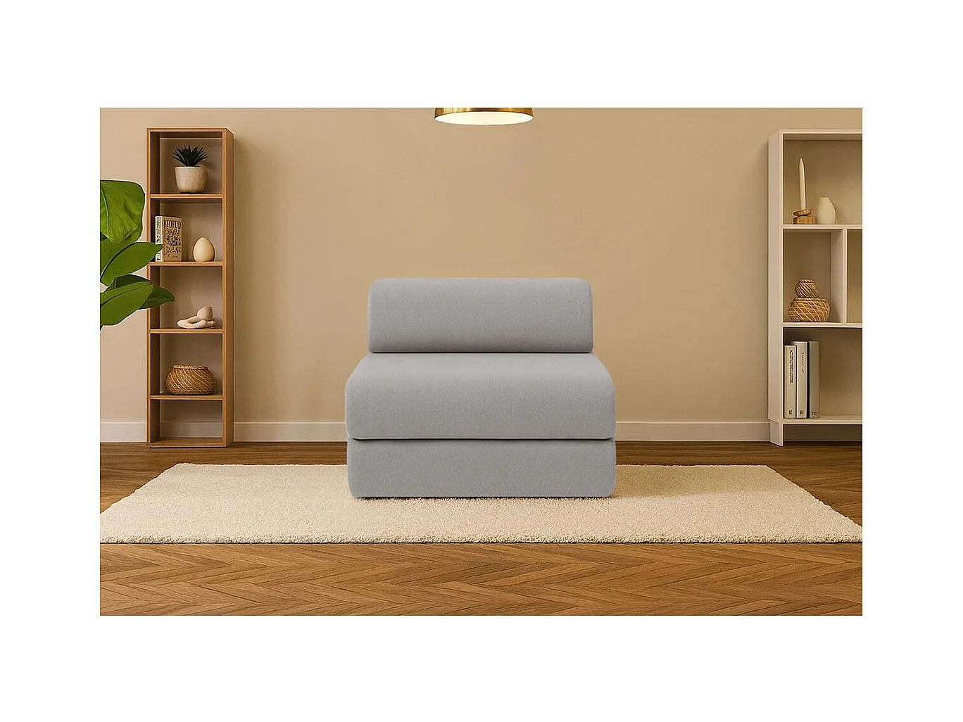 Fauteuil modulable et convertible - Tissu lisse - Gris clair