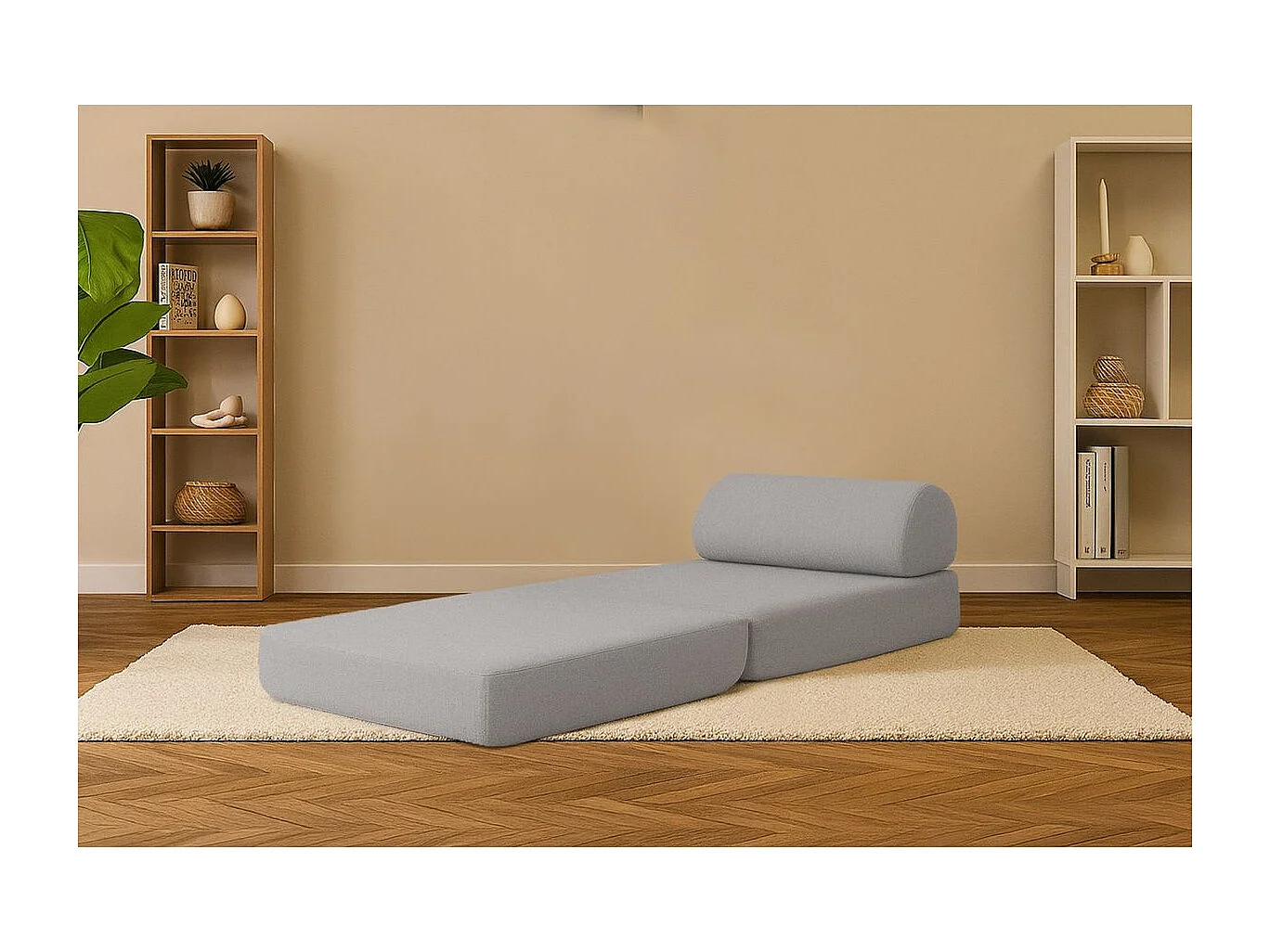 Fauteuil modulable et convertible - Tissu lisse - Gris clair