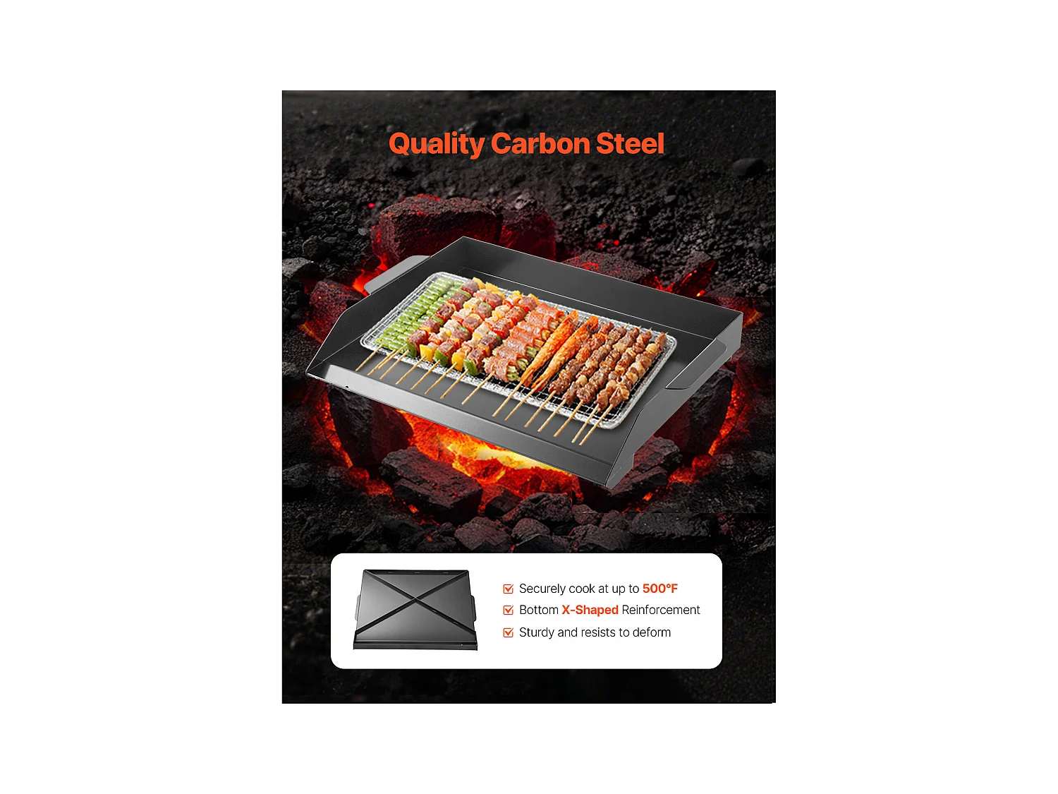 Plaque de Grill, SucceBuy Plaque de Cuisson en Acier au Carbone, 50.2 x 37 cm, Ustensile de Cuisine Portable à Gaz pour Barbecue, Idéale pour Camping, Noire