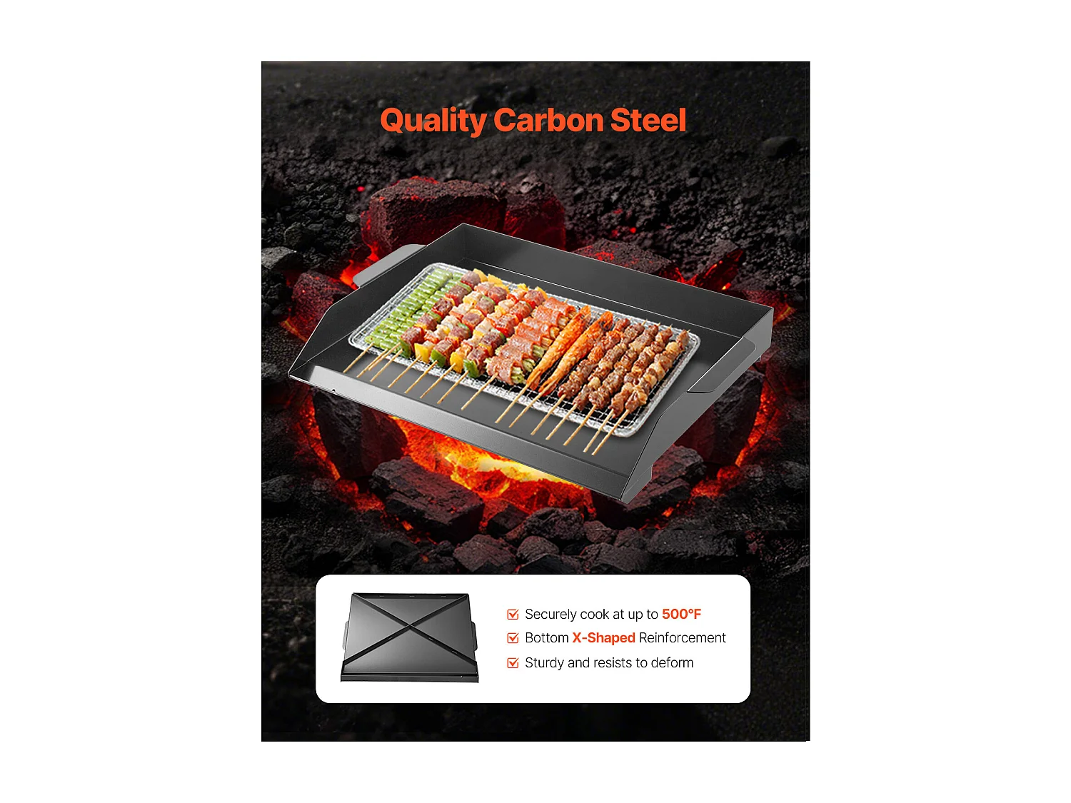 Plaque de Grill, SucceBuy Plaque de Cuisson en Acier au Carbone, 50.2 x 37 cm, Ustensile de Cuisine Portable à Gaz pour Barbecue, Idéale pour Camping, Noire
