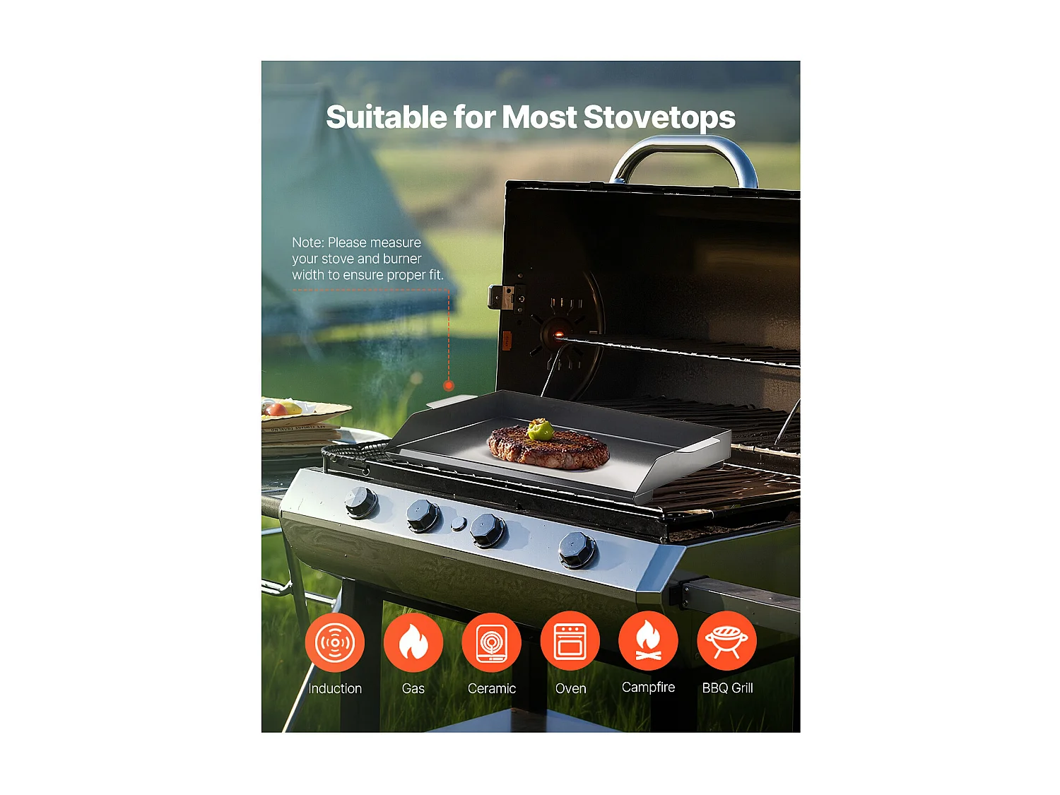 Plaque de Grill, SucceBuy Plaque de Cuisson en Acier au Carbone, 50.2 x 37 cm, Ustensile de Cuisine Portable à Gaz pour Barbecue, Idéale pour Camping, Noire