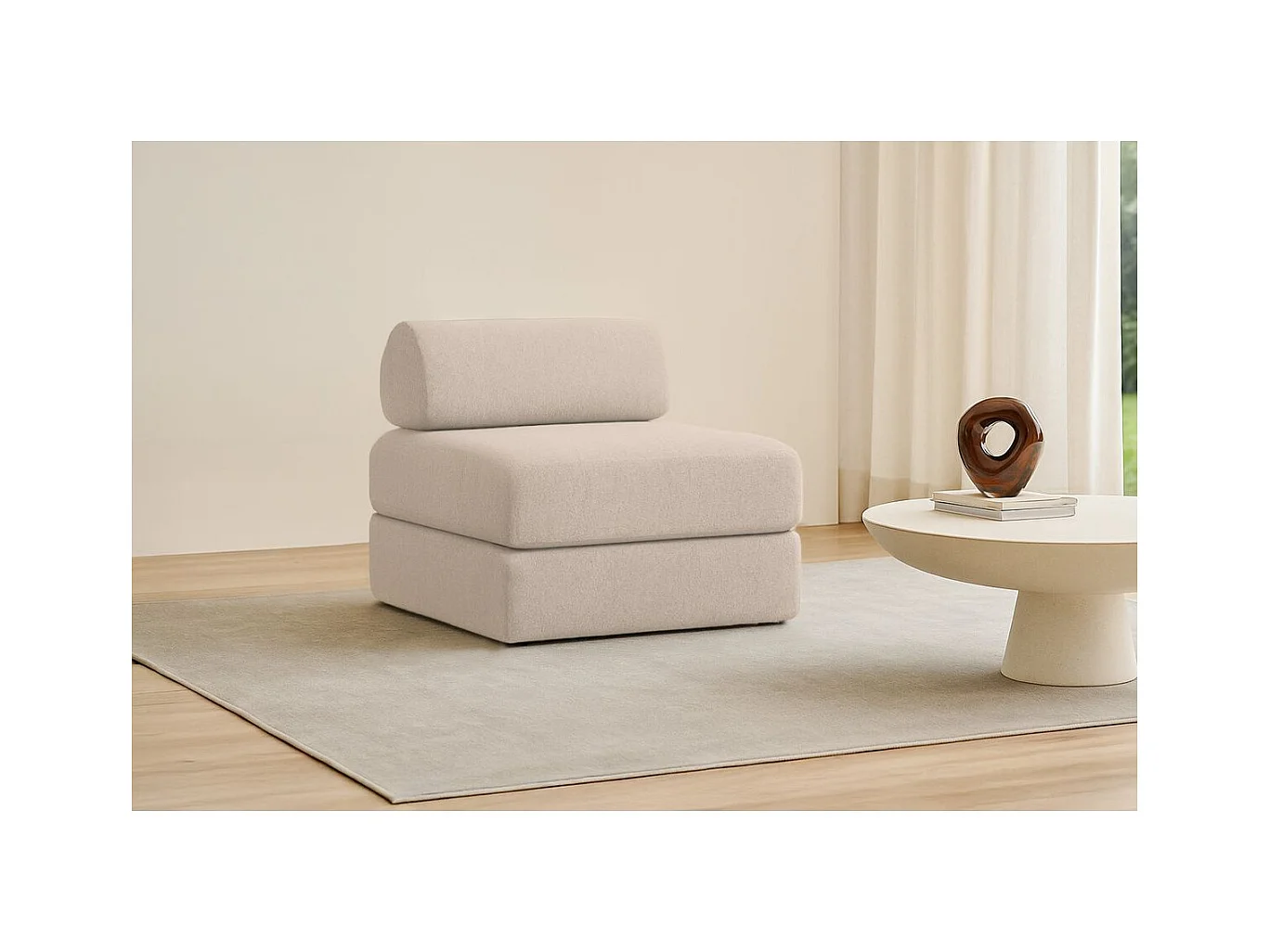 Fauteuil modulable et convertible - Tissu lisse - Beige