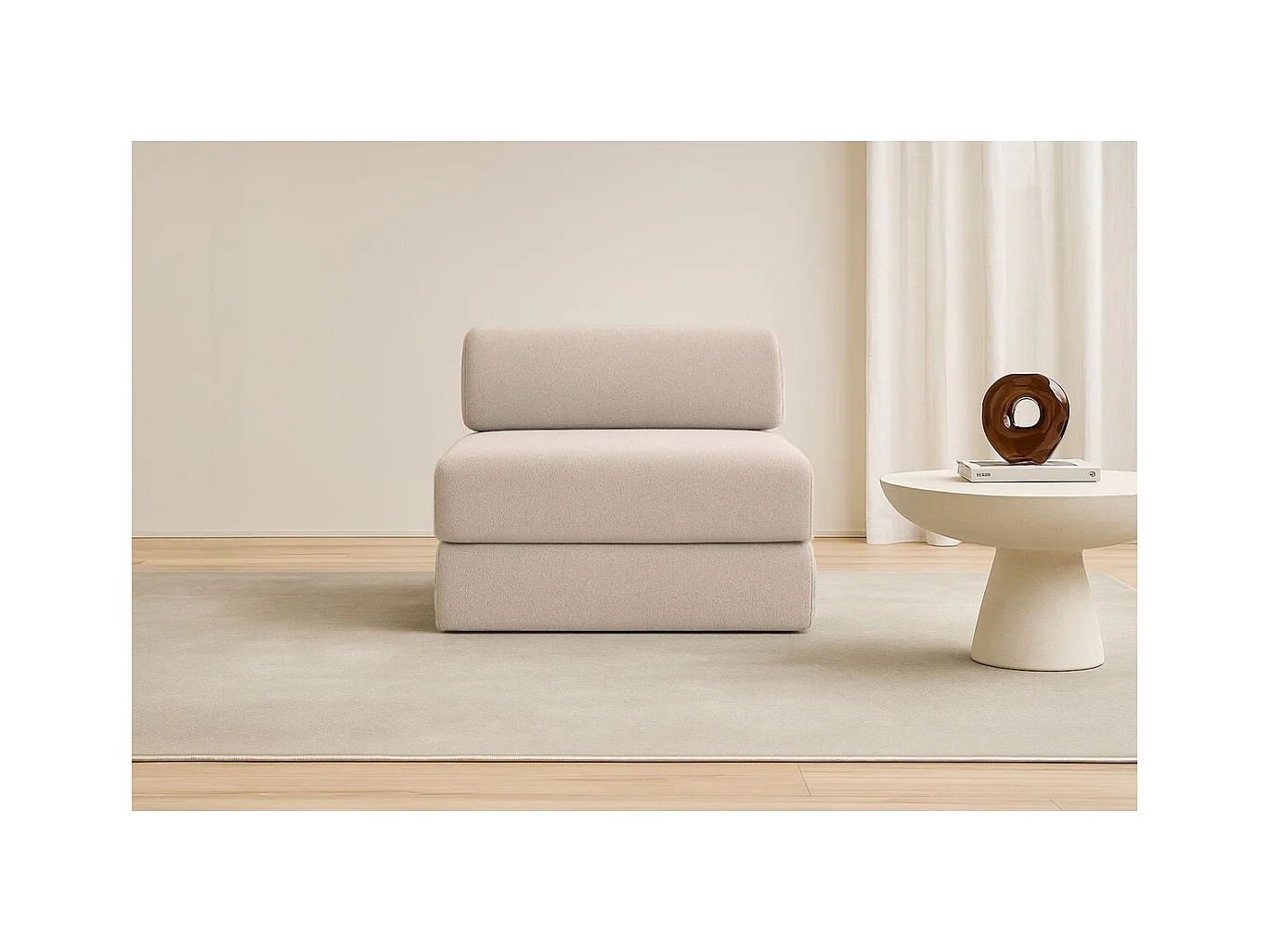 Fauteuil modulable et convertible - Tissu lisse - Beige